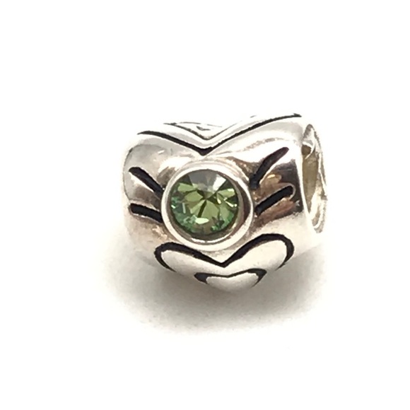 Chamilia Sterling Silver August Green Peridot CZ Heart Bead Charm - Picture 1 of 3